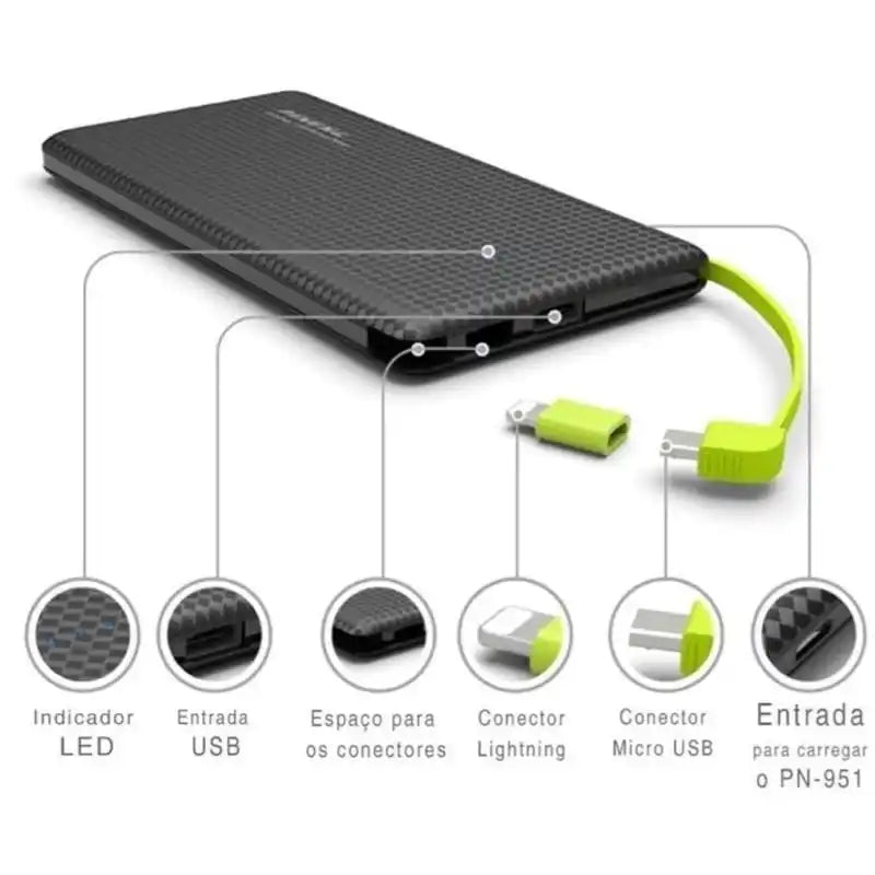 Carregador Portátil Power Bank para V8/Lightning 10.000mAh Bateria Portátil Pineng