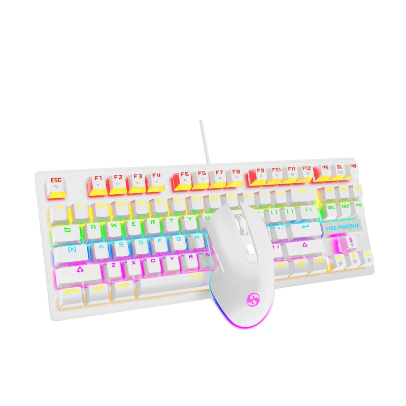 Kit Teclado Mecânico e Mouse Gamer Luuk Young BE-K1 com Switch Azul, 3200 DPI, LED RGB, ABNT2, 60% Compacto – Branco