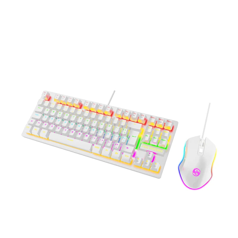 Kit Teclado Mecânico e Mouse Gamer Luuk Young BE-K1 com Switch Azul, 3200 DPI, LED RGB, ABNT2, 60% Compacto – Branco