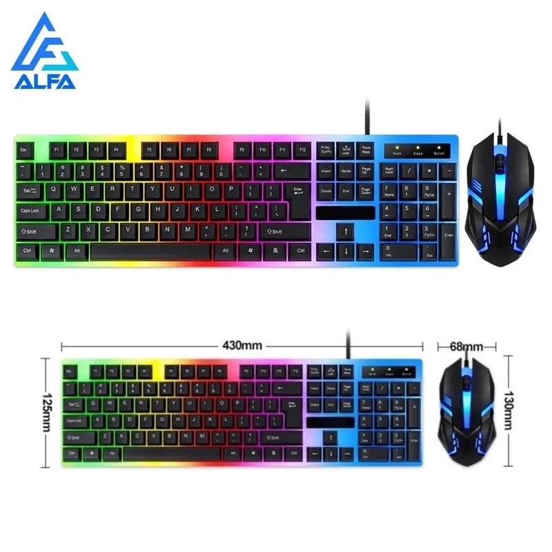 Kit Gamer Teclado Semi-Mecânico com Iluminação RGB + Mouse LED para PC – Conjunto com Conexão USB para Jogos