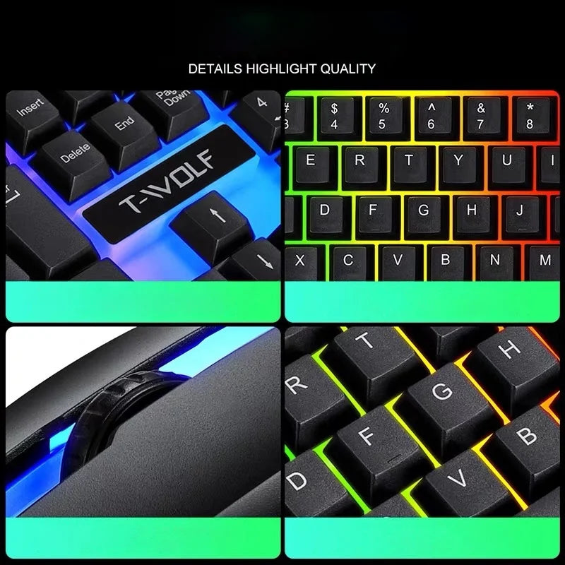 Kit Gamer Teclado Semi-Mecânico com Iluminação RGB + Mouse LED para PC – Conjunto com Conexão USB para Jogos