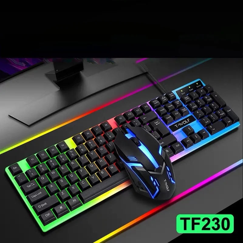 Kit Gamer Teclado Semi-Mecânico com Iluminação RGB + Mouse LED para PC – Conjunto com Conexão USB para Jogos