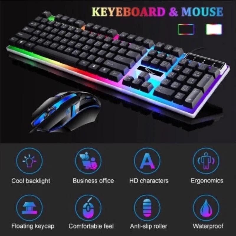 Kit Gamer Teclado Semi-Mecânico com Iluminação RGB + Mouse LED para PC – Conjunto com Conexão USB para Jogos