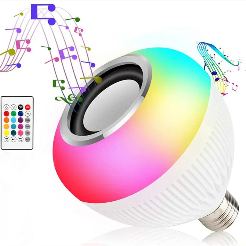 Lâmpada Bluetooth LED com Caixa de Som 12W e Controle Remoto – RGB Multicolor para Festa e Ambiente