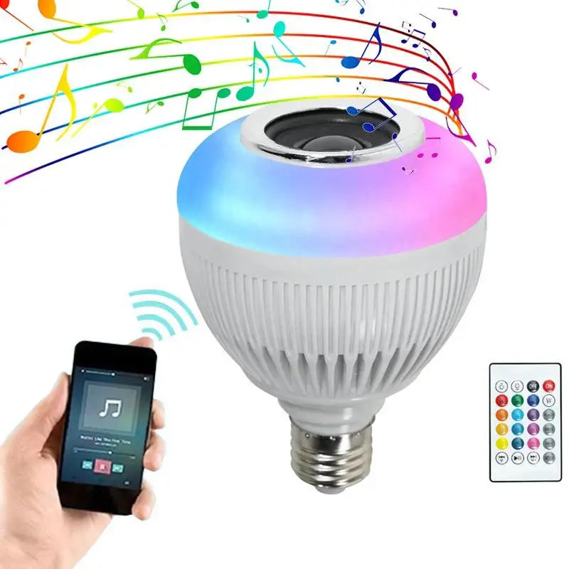 Lâmpada Bluetooth LED com Caixa de Som 12W e Controle Remoto – RGB Multicolor para Festa e Ambiente